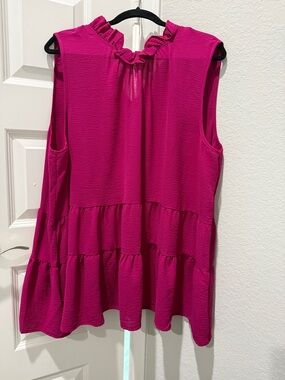 entro Sleeveless Tiered Ruffle-Neck Blouse - Fuchsia